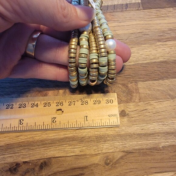 Meghan Browne Style Lynn Mint 5 Strand Mixed Texture Boho Bracelets - Picture 13 of 14